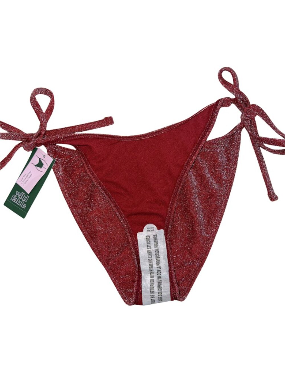 NWT Wild fable Burgundy Glitter Tie-Side Bikini Bottom - Picture 5 of 5